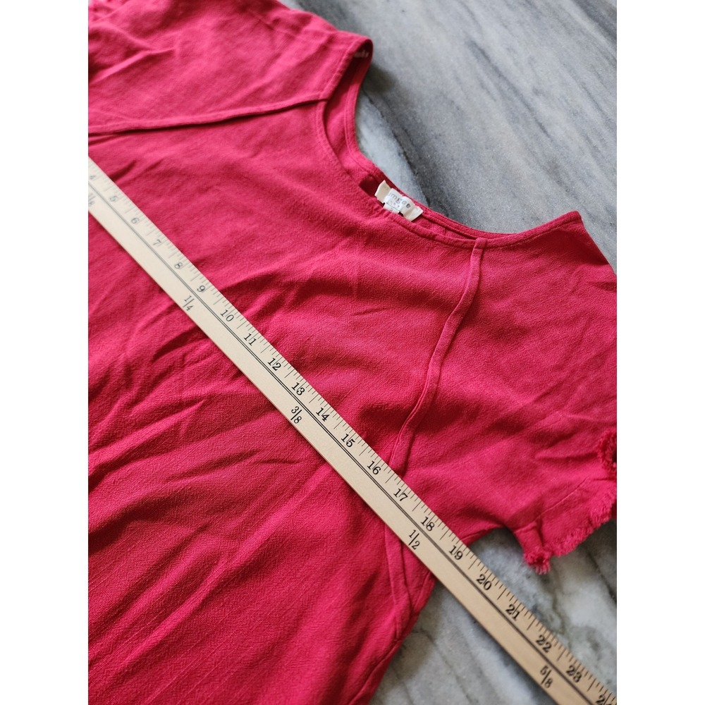 Umgee Red‎ Linen Blend Frayed Hem High Low Midi Shift Dress Oversized Small - Picture 8 of 9